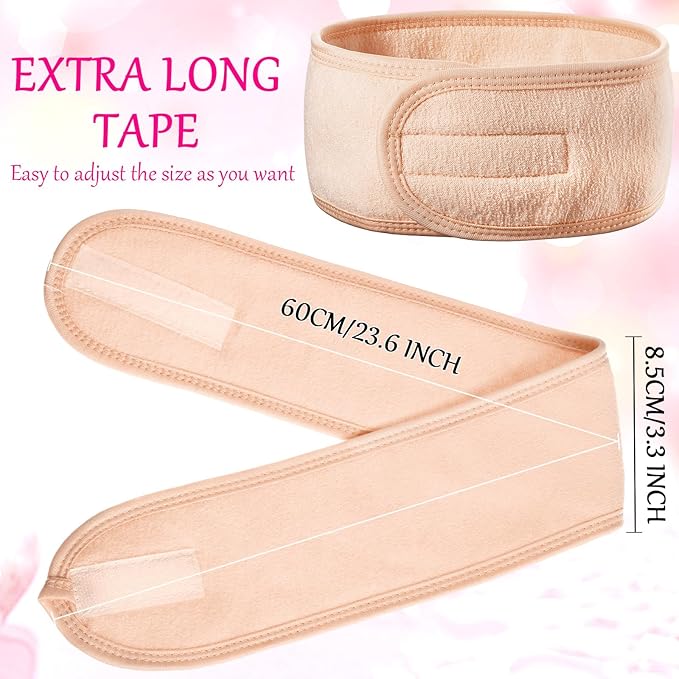 Hoteam 30 Pack Spa Headband Facial Esthetician Hair Wrap for Women Adjustable Makeup Sports Shower Stretch Towel with Tape(Light Pink)