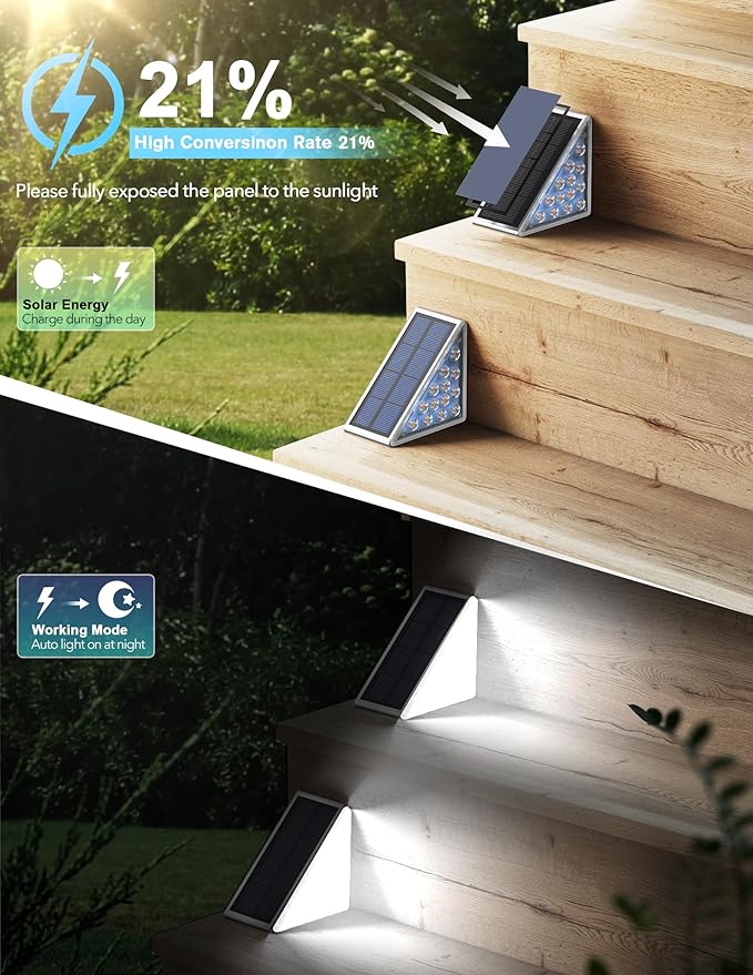 LED Solar Step Lights Waterproof Outdoor Stair Lights, Solar Deck Lights Outdoor Decor IP67 Solar Decoration Light for Yard, Patio, Garden, Walkways, Front Door, Pathway, Driveway, Porch 2PK