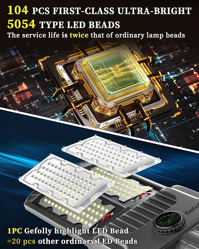 Gefolly SL-8500W Solar Street Lights Outdoor, 500000LM Commercial Parking Lot Light Dusk to Dawn IP67 Waterproof 6500K Security Flood Lights with Motion Sensor Lamp for Yard, Road