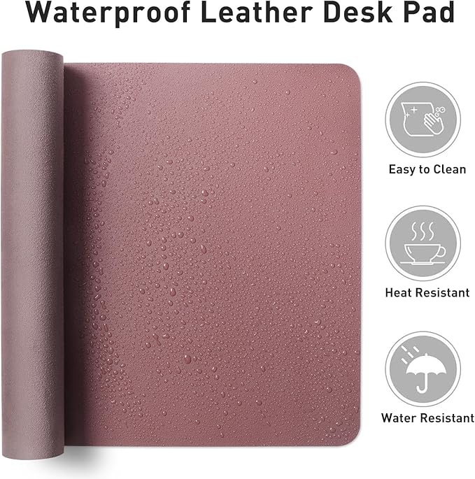 Aothia Leather Desk Pad Protector, Mouse Pad, Office Desk Mat, Non-Slip PU Leather Desk Blotter, Laptop Desk Pad, Waterproof Desk Writing Pad for Office and Home (48"x17", Dark Pink)