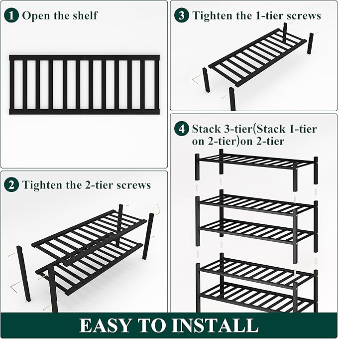 Smiry Shoe Rack, 5 Tier Thick Bamboo Shoe Organizer, Stackable Free Standing Wooden Shoe Storage Shelf for Closet, Entryway, Front Door Entrance, Black