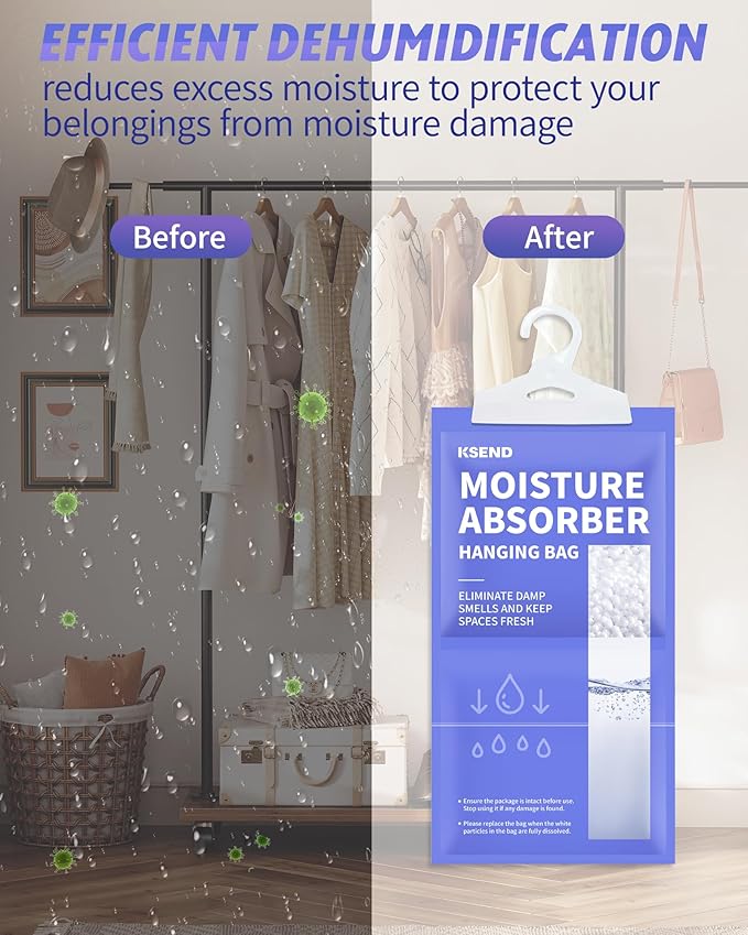 Moisture Absorbers 10 Pack, 9.8 Oz Compact Dehumidifier Bags & Packs, Moisture Hanging Bag, Humidity Absorbers, Closet Deodorizer Against Musty Odors, 11.8'' x 6.3''