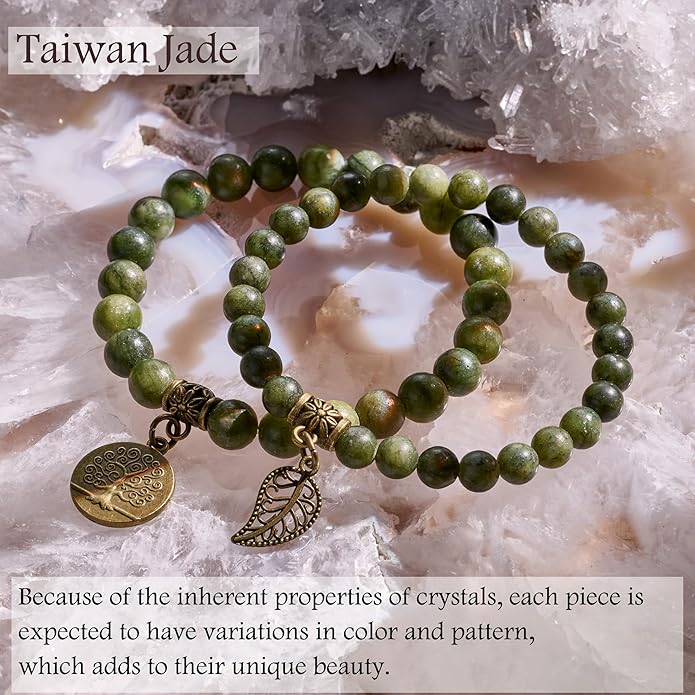 Bivei Natural Semi Precious Gemstone beads bracelet for women - Life Tree and Leaf Charm Energy Reiki Crystal Stretch Bracelets