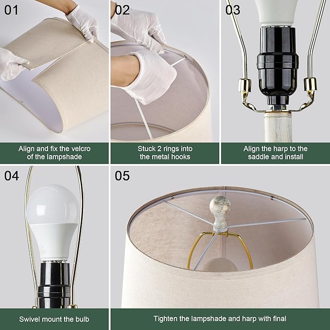 Farmhouse Lamps Set of 2, 28.5" Touch Lamps for Nightstand with USB C+A Ports, LED Bulbs Included