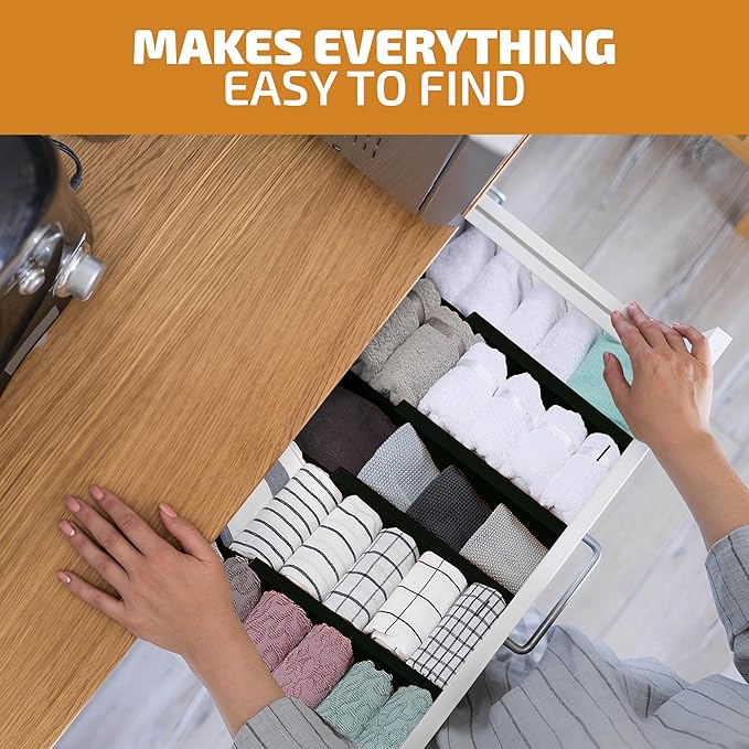 4 Pack Drawer Dividers Bamboo 2.6" High, 16-22" Adjustable Drawer Organizers for Clothes, Expandable Dresser Separators in Bedroom/Bathroom/Kitchen/Office Organization and Storage (Black)