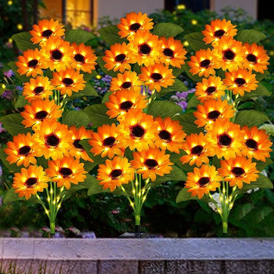 Solar Garden Lights Outdoor, 6 Pack Solar Sunflower Lights with 36 Head 3.4 Inch Flowers, Waterproof Flowers Light Fall Decor Auto ON/Off for Garden Yard Patio Backyard, Gifts for Mom Women