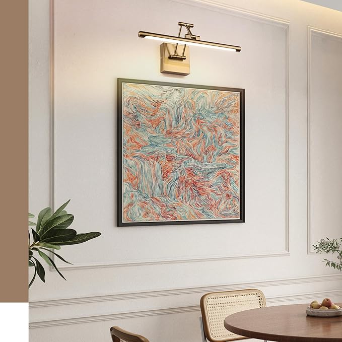 Hard-Wired Picture Light Dimmable LED Picture Lights for Paintings 15.7 Inch Brass Metal Body Wall Pictures with Adjustable Gold Swing Arm Art Display Lamps 7W 3000K Warm White Book Light