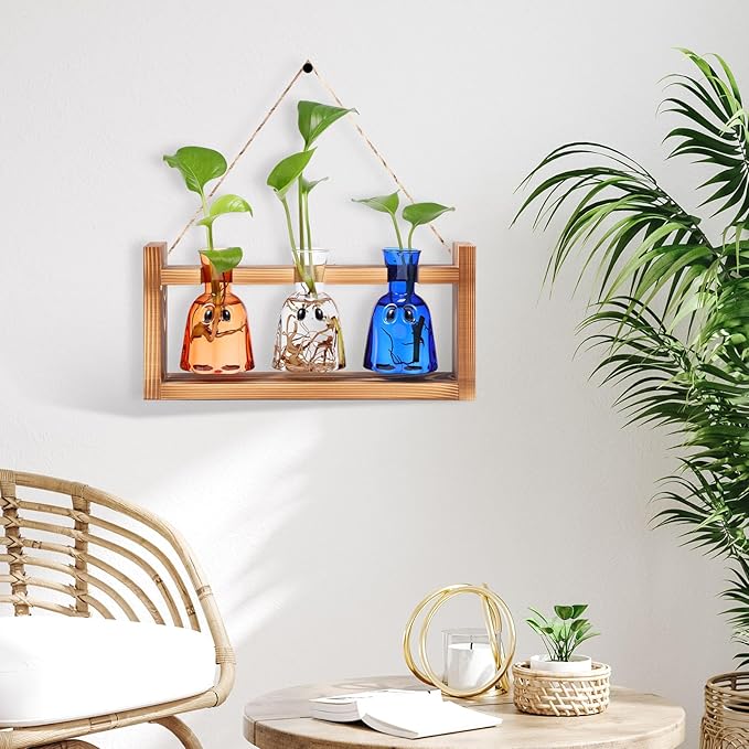 Halloween Plant Propagation Stations Plant Terrarium with Wooden Stand Hydroponics Glass Vase Planter for Halloween Home Office Garden Table Decoration(Ghost)