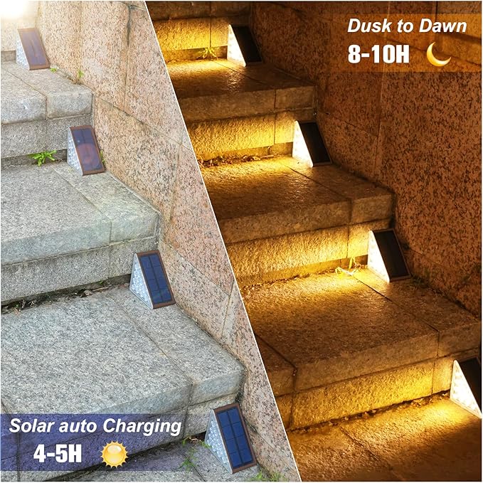 VOLISUN Solar Step Lights Outdoor Waterproof, LED Outdoor Stair Lights, Solar Step Light for Outside, Deck Light Decor for Stair,Front Porch and Patio(Brown,8 Pack)
