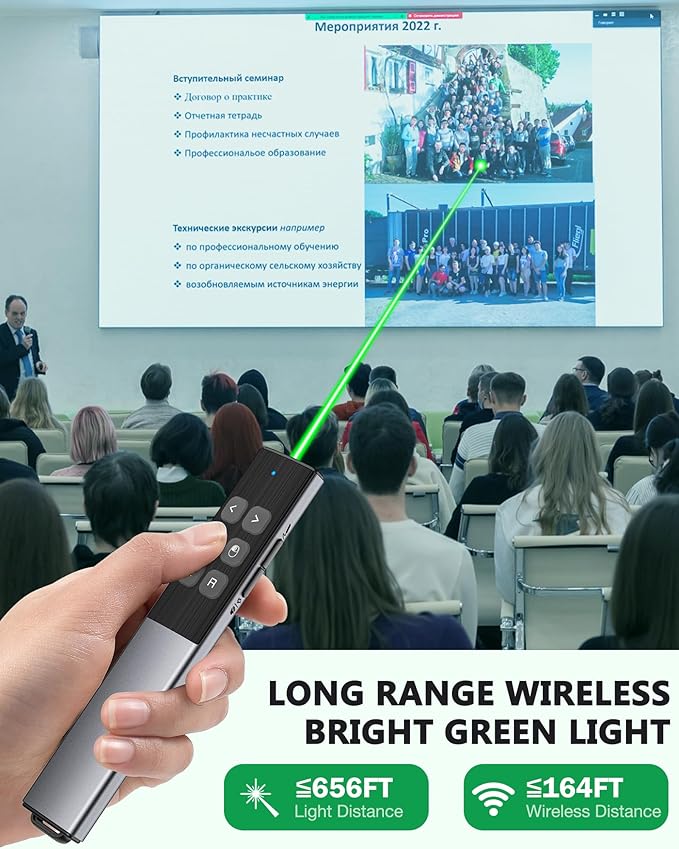 Wireless Rechargeable Presentation Clicker- Presentation Remote with Air Mouse Control, Gyro Volume Adjustment & Ink Annotation- Clicker for PowerPoint, Keynote on Mac, PC, Laptop