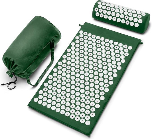 Sivan Back and Neck Pain Relief Acupressure Mat and Pillow Set, Chronic Back Pain Treatment - Relieves Your Stress of Lower Upper Back and Sciatic Pain - Green