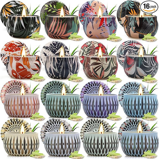 16 Pack Citronella Candles Outdoor, 320 Hours Long Lasting Scented Citronella Candles Set with Fresh Citronella Oil and Portable Natural Soy Wax for Camping, Garden, Patio, Yard, Balcony