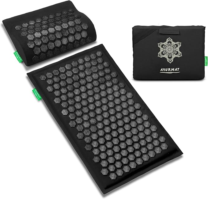 Premium Acupressure Mat and Pillow Set - Natural Eco-Friendly Linen & Coconut Fiber,Ergonomic Design,Relieves Stress & Tension,with Carrying Bag,Full Body Pro Set