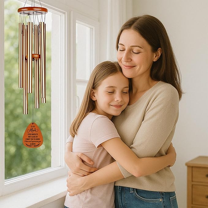 Wind Chimes for Mom Birthday Gifts from Daughter, Son – Christmas Ideas for Mom Long Distance, Mothers Day Presents – Home Patio Garden Decor – Wooden Large Wind Chimes for Outside 28"