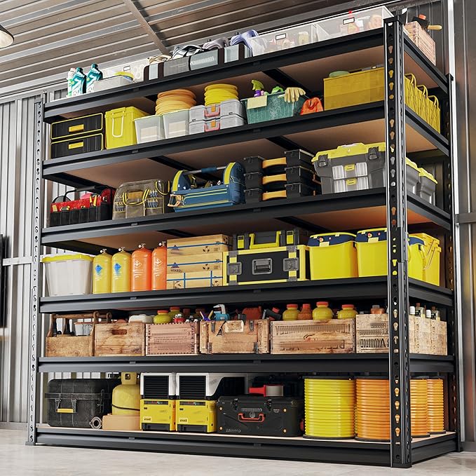 REIBII 6-Tier Garage Shelving, 84" H Storage Shelves Load 3300LB, Adjustable Metal Shelving, Large-Capacity Garage Shelves for Basement, Warehouse, 48.2" W X 84" H X 24" D, Black