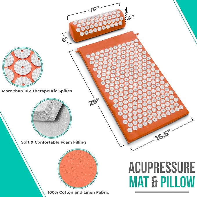 Sivan Health and Fitness Acupressure Mat and Pillow Set - Grounding Mat for Stress, Back & Neck Pain - Acupuncture Point Massage Mat for Muscle Relaxation, Sciatica, & Meditation - Includes Carry Bag