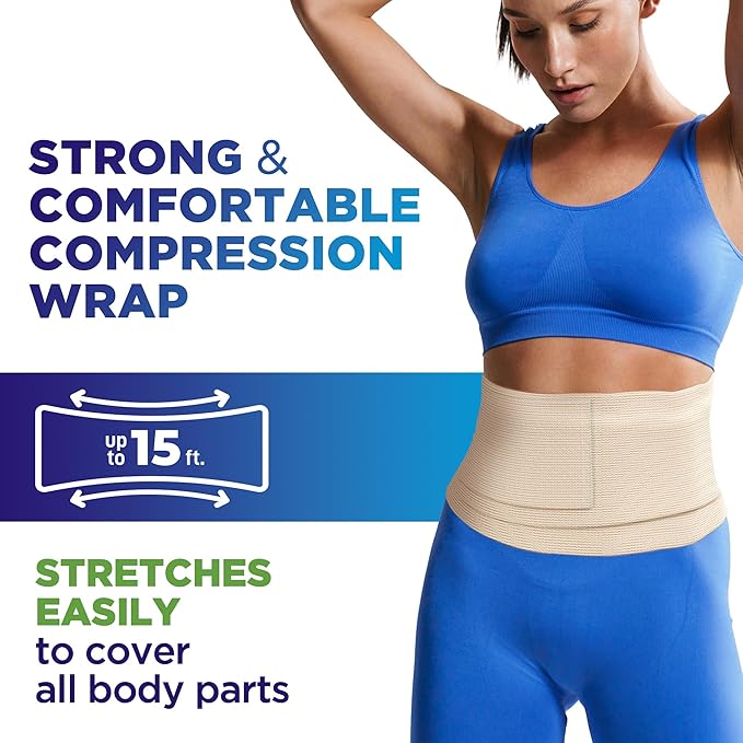 Premium Elastic Bandage Wrap - 6” (5pk) - Strong Compression - Self-Closing Reusable Bandages for Legs, Knee, Abdomen, Lymphedema - Body Wrap