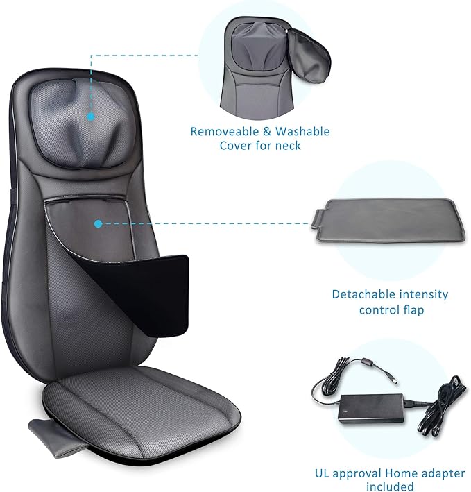 Snailax Shiatsu Back Massager with Heat, Chair Massager for Neck, Back and Shoulders,Gel Modes Massage Cushion,Adjustable Height Massage Seat,Gifts