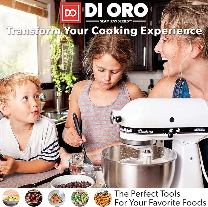 DI ORO Silicone Spatula Set - Rubber Kitchen Spatulas for Baking, Cooking, & Mixing - 600°F Heat-Resistant & BPA Free Silicone Scraper Spatulas for Nonstick Cookware - Dishwasher Safe (4pc, Black)