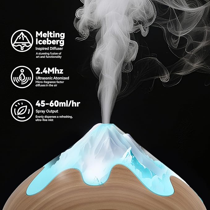 500ML Essential Oil Diffuser, Aromatherapy Diffuser with Remote Control, Multifunctional Air Diffusers for Home Office Room, Fragrance Aroma Diffuser with 7 Color LED & 2 Mist Mode, Brown