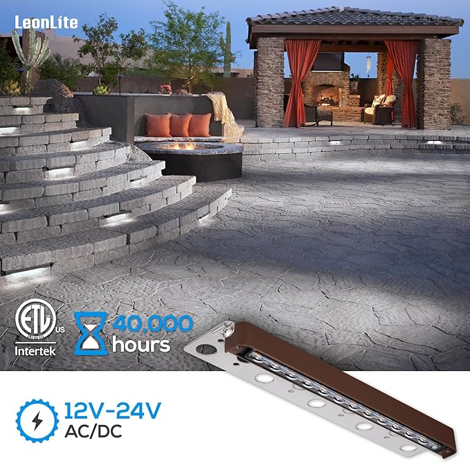 LEONLITE 8-Pack 12 Inch LED Hardscape Lighting, Update Retaining Wall Lights, LED Landscape Lighting, 12-24V AC/DC Paver Light Low Voltage, 3W/5W/7W Dimmable Outdoor Step Lights, 5000K Daylight, ETL