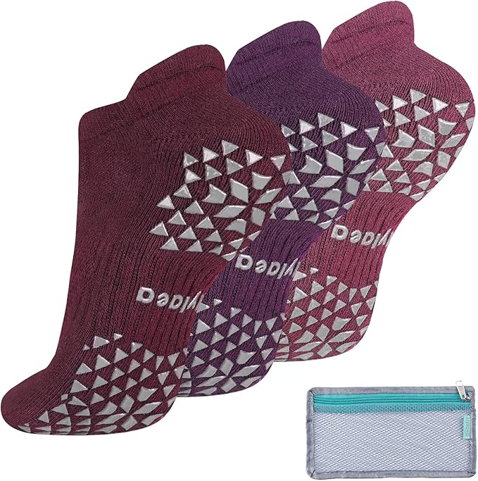 Hylaea Unisex Non Slip Socks with Grip for Yoga, Hospital, Pilates, Barre | Ankle, Cushioned