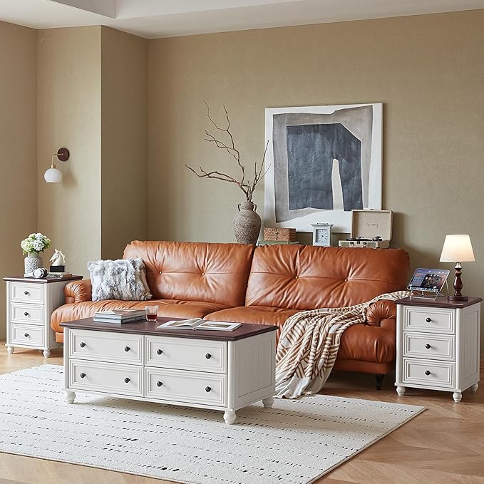 18" Farmhouse Nightstand with Charging Station and USB Port, White Night Stand with 3 Drawers, Wood Bedside End Table with Storage, Bed Side Tables for Bedroom Living Room and Closet