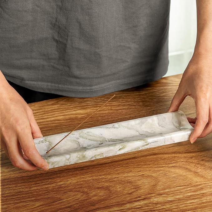 Koville Marble Incense Holder, Incense Holder for Sticks, Incense Sticks Holder Ash Catcher for Meditation Yoga SPA, Natural Stone Incense Burner, Home Table Decor (Bianco Palomino)