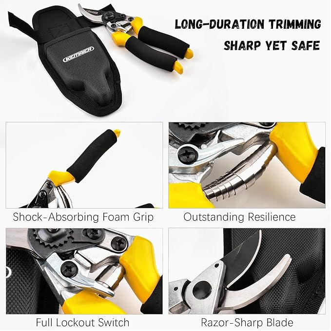 Pruning Shears for Gardening, Professional Garden Shears with Non-Slip Ergonomic Handles & Blade Cover, Sharp Garden Clippers for Trimming Branches, Shrubs, and Plants