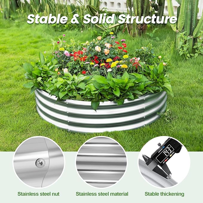 Land Guard Galvanized Raised Garden Bed Kit, Galvanized Planter Raised Garden Boxes Outdoor, Round Large Metal Raised Garden Beds for Vegetables ……