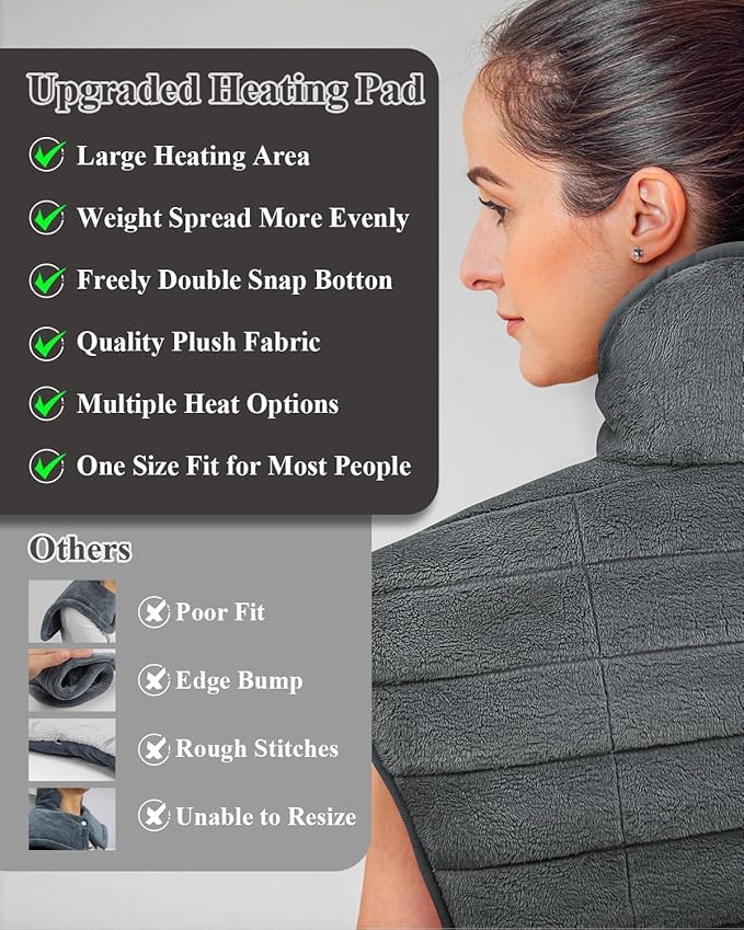 Heating Pad for Neck and Shoulders and Back, 24"x23" XL Large Electric Heated Wrap for Pain Relief, Gifts for Women Men, 2lb Weighted, 6 Heat Settings, 4 Timers, Silver Grey