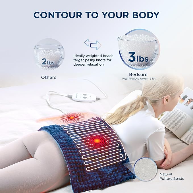 Bedsure Back Heating Pad for Neck and Shoulders, Weighted Heated Pad with Vibration, FSA Eligible Items, Birthday Gifts for Women Men Mom Men, Auto Shut Off, 5lbs 12" x 24", Navy Blue