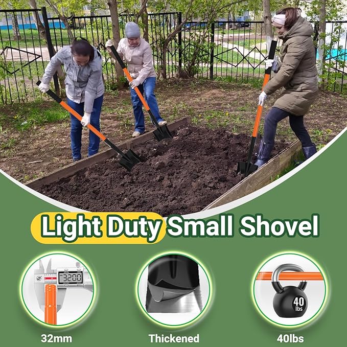 Small Square Shovels for Digging, Garden Spade Shovel Beach Shovels for Kids with 43.3in Handle,Heavy Duty Portable Metal Shovel for Gardening Camping Trenching Digging Landscaping,Off-Road,Orange