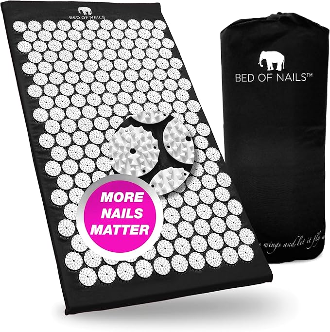Bed of Nails The Original Premium Acupressure Mat, 8,820 Acupuncture Pressure Points for Back Pain Relief, Increased Energy, Relaxation, with Drawstring Bag, 29 x 16 x 1, Jet Black