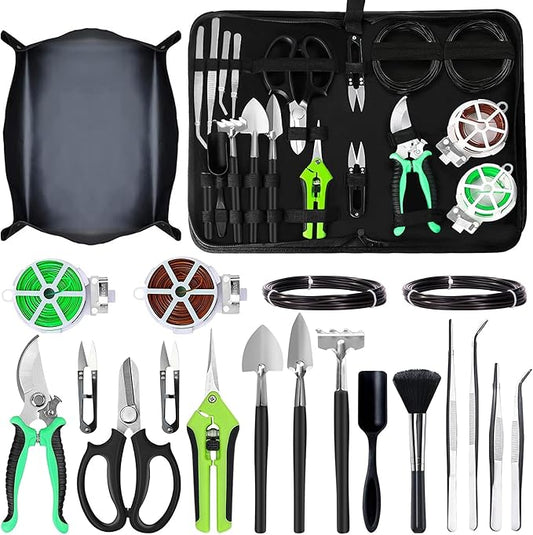 Gardening Tools 20-Piece Gardening Hand Tools, Garden Tools Set for Beginner, Includes Bonsai Wire Kit, Plant Mat & Mini Rake, Gifts for Women
