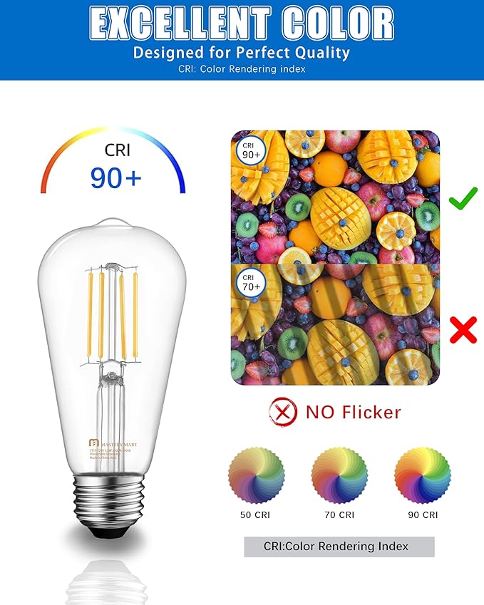 MASTERY MART 120 Pack Vintage LED Edison Bulbs, E26 Led Bulb 5.5W Equivalent to 60W, Dimmable, 5000K Daylight White, High Brightness ST58 Antique LED Filament Bulbs, Clear Glass