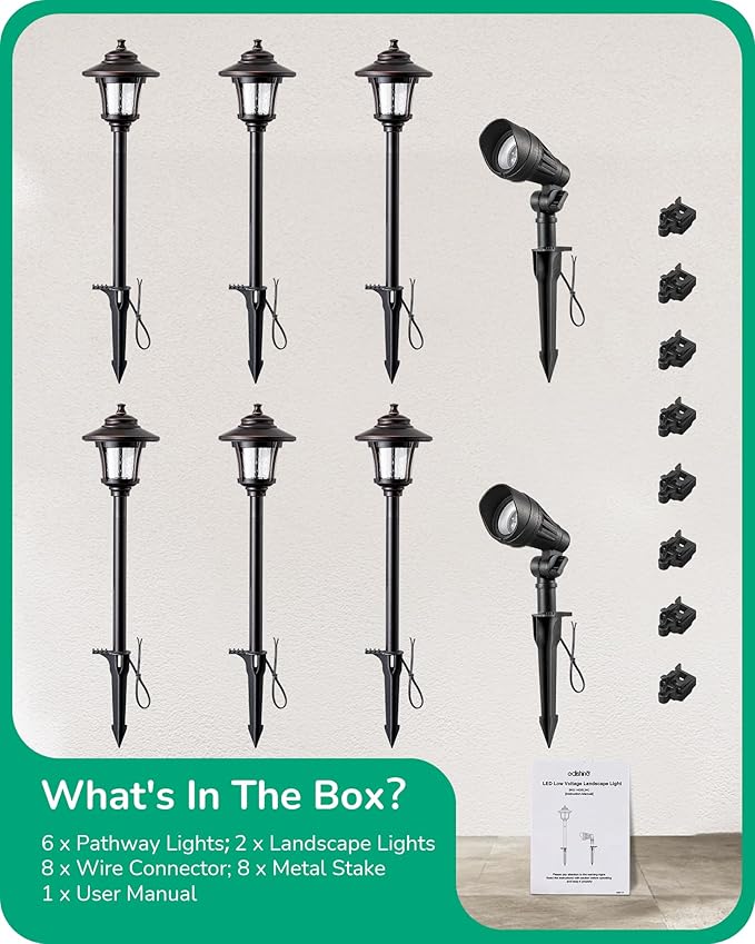 EDISHINE Low Voltage Landscape Lights Kit, 3W 120LM LED Pathway Lights & 3.2W 240LM Spotlights, Seed Glass, 12V Outdoor Landscape Lighting with Connectors, Aluminum Landscape Light for Garden Yard