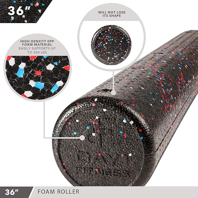 Day 1 Fitness High-Density Round Foam Rollers - 4 Size and 8 Color Options - Massage Rollers for Stretching, Deep Tissue and Myofascial Release
