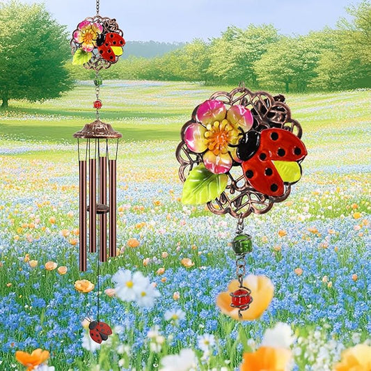 Beetles Wind Chimes Outdoor Beetle Gifts for Women/Men/Mom/Grandma/Wife Birthday Gifts Memorial Gift Metal WindChimes for Outside/Indoors, Home, Lawn, Porch, Patio, Garden Decor,