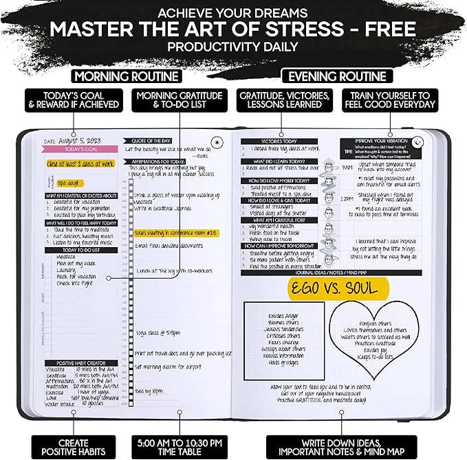 ADHD Planner for Adults - 5 Minute Gratitude & Manifestation Journal | 90-Day Undated Daily Planner for Positivity, Affirmations & Self Care | Guided Mindfulness, Reflection | Vision Board + Stickers