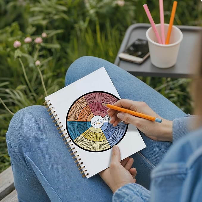 Mental Health Gifts Wheel Of Feels Spiral Notebook Journal, Psychologist Therapist Gifts Notebook For Counselor Student Therapy Office School, 5.5 x 8.3 Inches