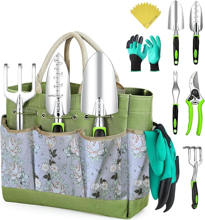 Heavy Duty Garden Tools 22 Pieces Floral Set - Rust Proof, Non-Slip, Durable Gardening Supplies - Ergonomic Hand Tools - Ideal Gardening Gifts for Women, Men Mom, Dad