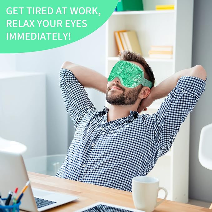 Cooling Eye Mask with Gel Bead, Reusable Cold Compress Ice Pack Sleeping Eye Cooling Pads for After Eyelid Surgery, Puffiness, Puffy Eyes, Headache, Migraine Relief (Green)