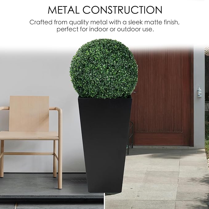 Kozyard 30" Hx15.4 Lx15.4 W Tall Taper Black Metal Planter Flower Plant Pot Indoor Outdoor Planters Steel Flower Pot All-Weather Use with 2 Partition Panels for for Trees, Plants Flowers