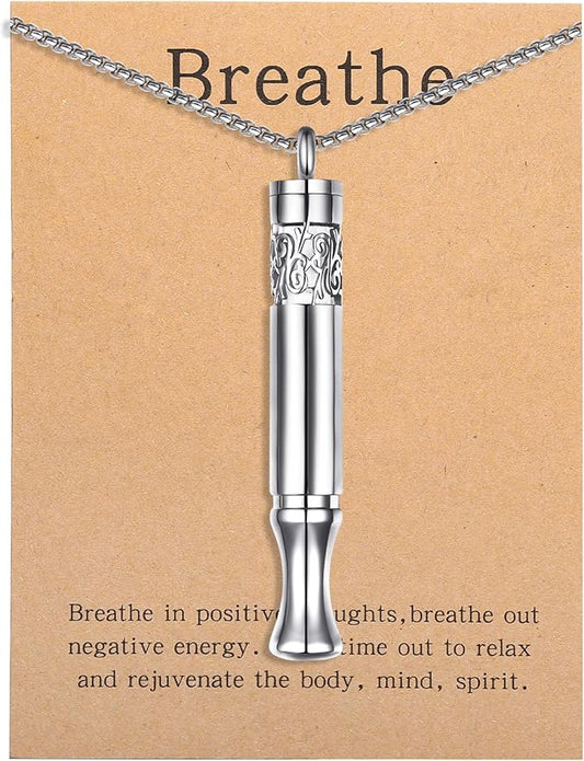 Anxiety Relief Pendant Mindfulness Breathing Necklace - Essential Oil Diffuser & Personal Inhaler Aromatherapy Necklaces for Women & Men (Steel)