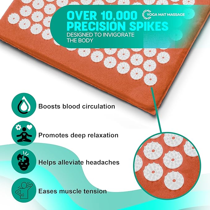 Sivan Health and Fitness Acupressure Mat and Pillow Set - Grounding Mat for Stress, Back & Neck Pain - Acupuncture Point Massage Mat for Muscle Relaxation, Sciatica, & Meditation - Includes Carry Bag