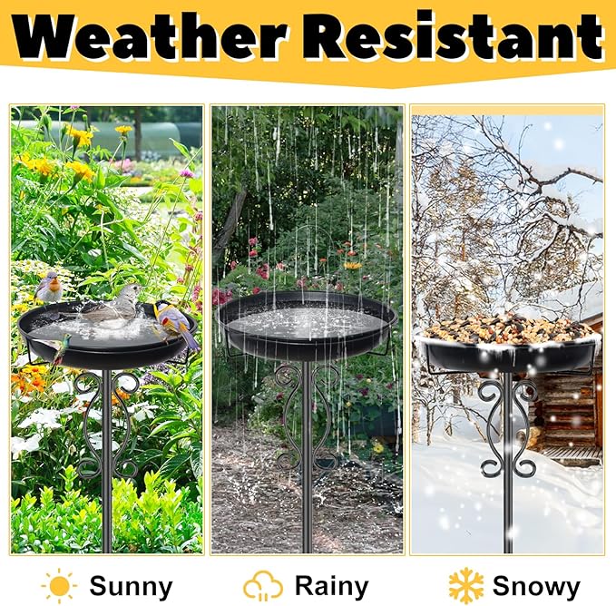 Metal Bird Bath for Outside, 40In Tall Vintage Freestanding Birdbaths & Birdfeeder, Outdoor Bird Bath Bowl with Sturdy 5-Pronged Base for Garden Patio Yard Lawn Decor (Black)