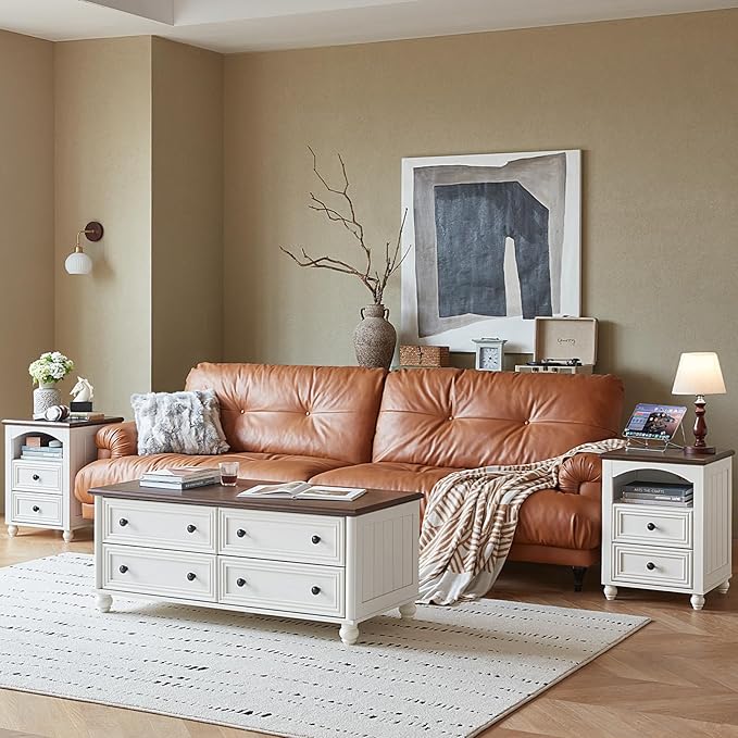 18" Farmhouse Night Stands Set of 2 with Charging Station, Wooden Nightstand with 2 Drawers, Bedside End Table with Storage, Bed Side Tables Cabinet for Bedroom, Living Room, and Closet(White)