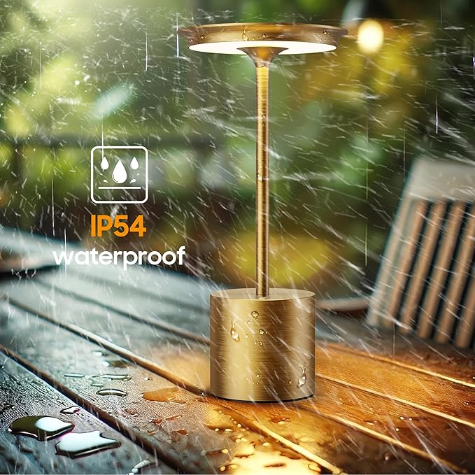 Cordless Table Lamp,Rechargeable 6000mAh Battery Operated Portable Table Light, 3 Color Stepless Dimmable Battery Lamps, LED Table Light for/Restaurant/Outdoor/Patio(Gold)