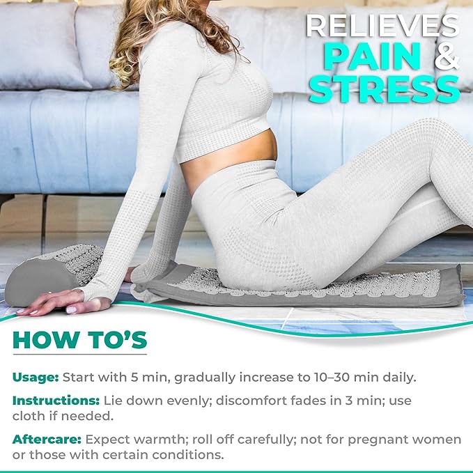 Sivan Health and Fitness Acupressure Mat and Pillow Set - Grounding Mat for Stress, Back & Neck Pain - Acupuncture Point Massage Mat for Muscle Relaxation, Sciatica, & Meditation - Includes Carry Bag